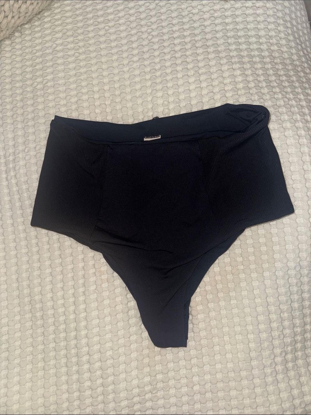l*space High-Waist Black Ribbed Bikini Bottoms